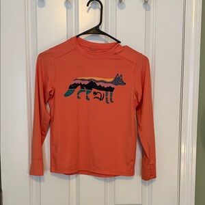 Patagonia Kids Long Sleeve Tee - Orange with Multicolor Fox Design